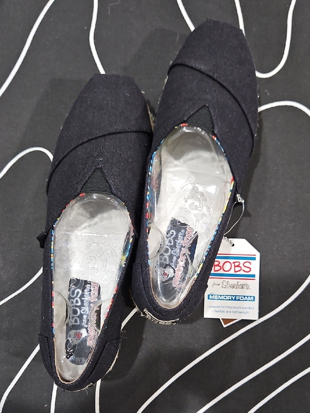 Skechers BOBs Black Canvas Espadrilles with Memory Foam